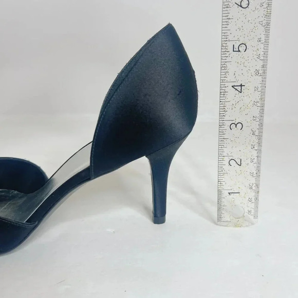 Stuart Weitzman Alas Crystal-Bow d’Orsay Black Satin Pump Women's Size 8.5 - Picture 8 of 11
